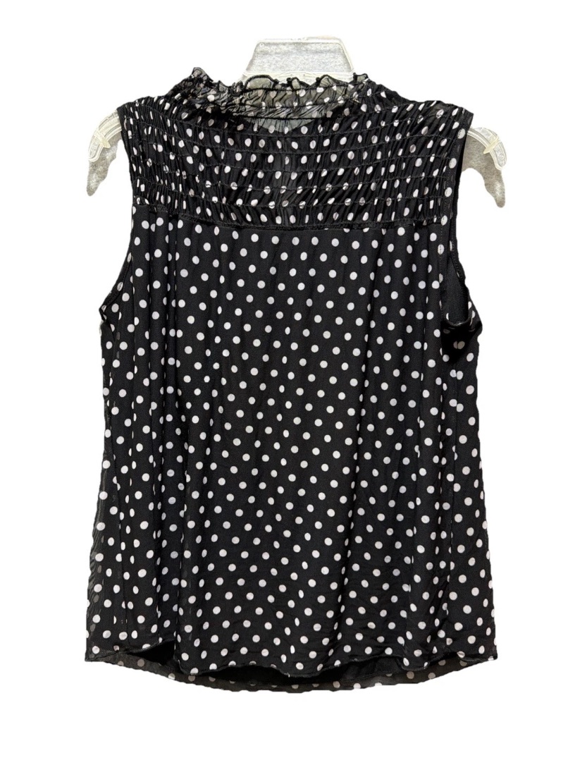 Kim & Cami Black Polka Dot Smocked Neck Sleeveless Flowy Boutique Blouse Med